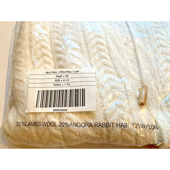 JANIE AND JACK Cable Knit Cardigan Sweater 6-12 Mo Cream Hood Wool Angora Kids - Picture 6 of 8